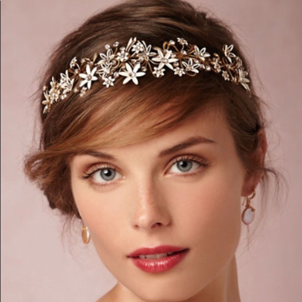 BHLDN Trina gold enamel flower headband/tiara